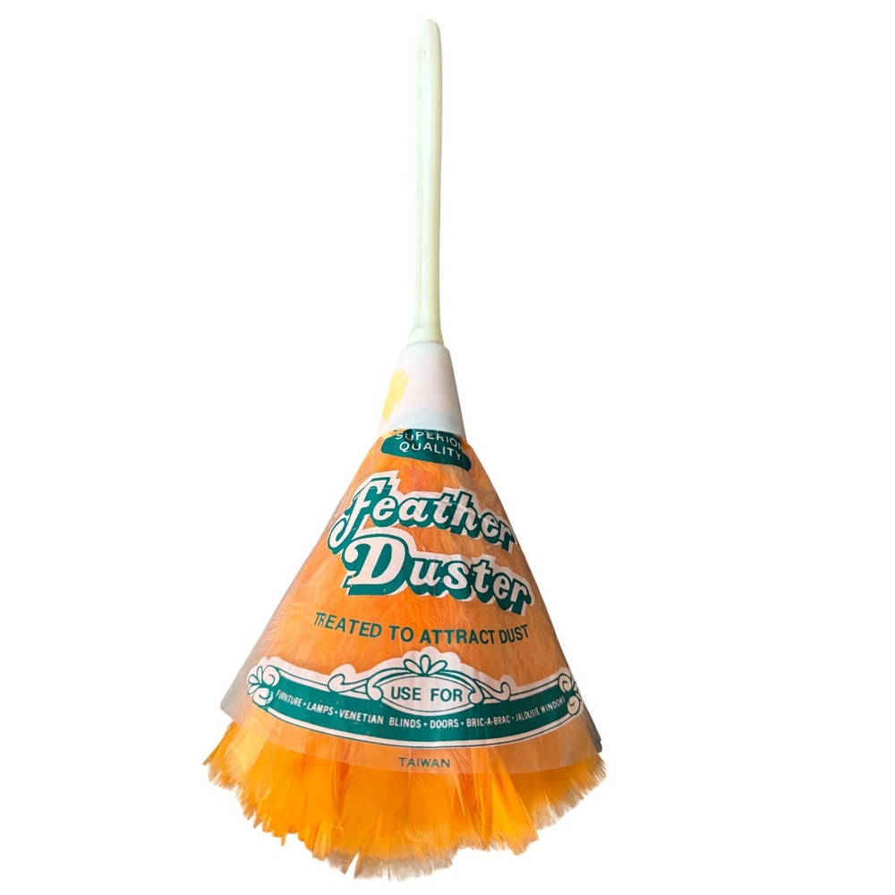Vintage Superior Quality Feather Duster Orange Treated to Attract Dust Taiwan